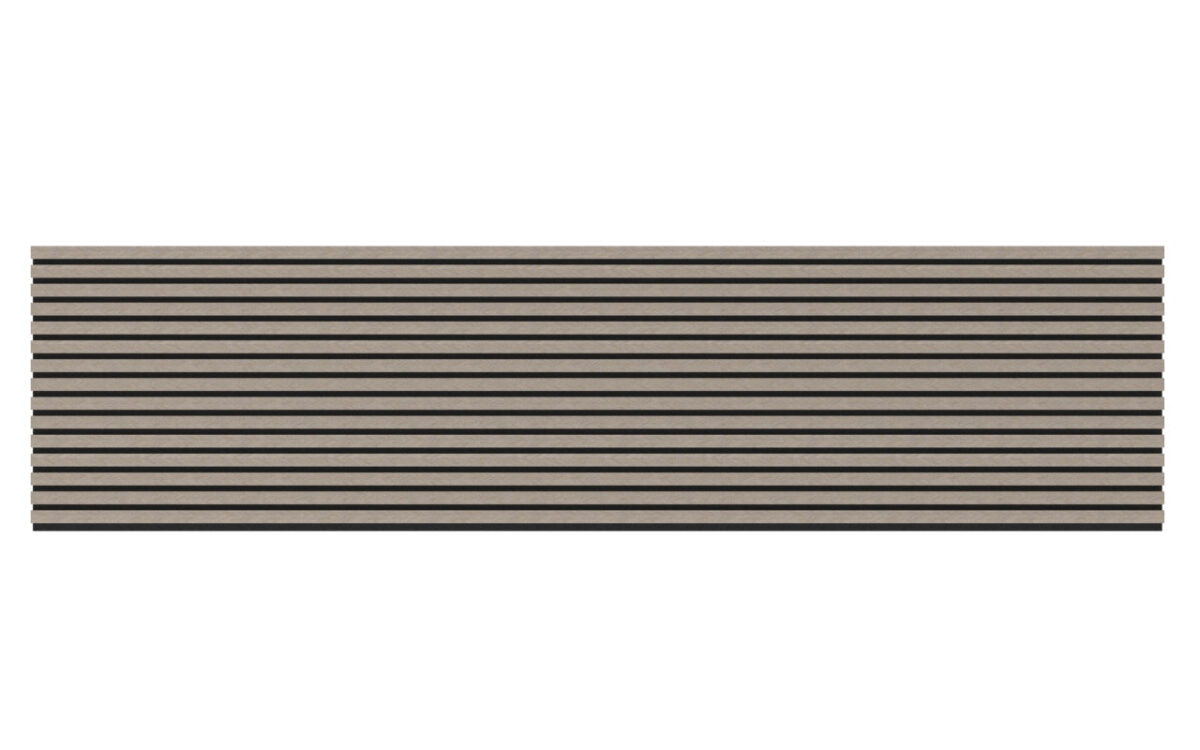 Het Rosenwood Akupanel Monza Visgraat Visgraat 270 x 60 cm is een akoestisch wandpaneel met een rechthoekige vorm met gelijkmatig verspreide horizontale beige en zwarte strepen over het oppervlak.