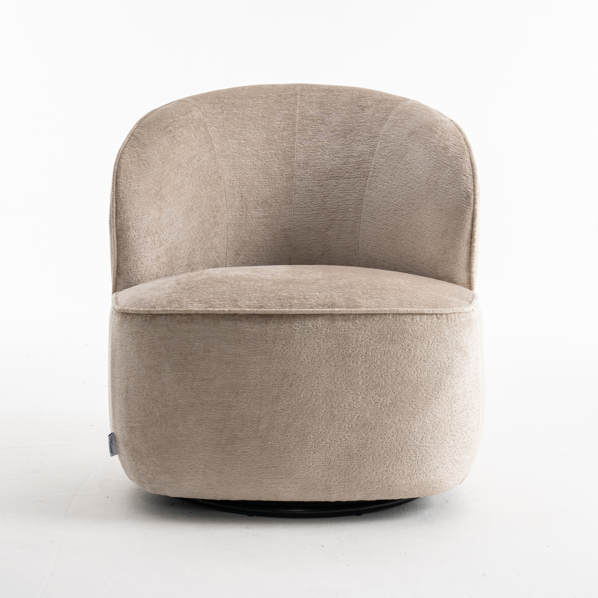 De Sammy Draaifauteuil Stof Loris #05 Beige is een moderne, armloze draaistoel met een licht afgeronde rugleuning en pluche beige bekleding tegen een effen witte achtergrond.