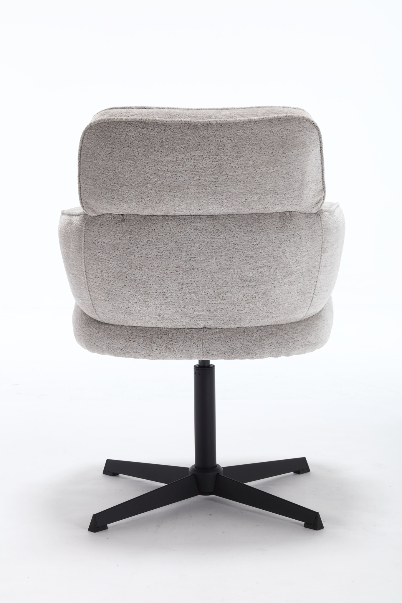 De Eetkamerstoel Max Picasso Silver Lining is een moderne, lichtgrijs gestoffeerde bureaustoel met een zwart metalen onderstel, van achteren gezien tegen een effen witte achtergrond.