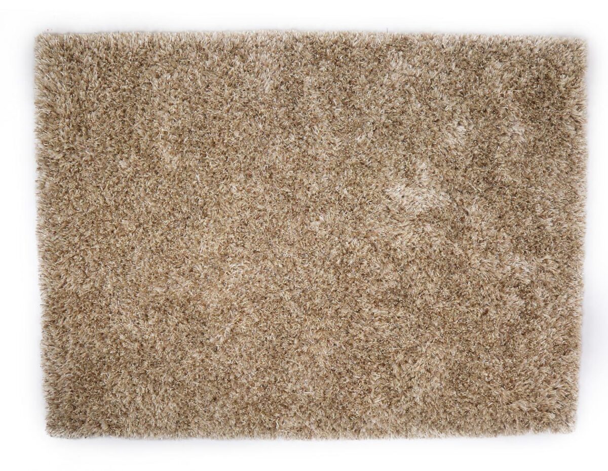 De New Paulo Light Beige mix 126 200x300 is een rechthoekig shaggy vloerkleed met een dikke, getextureerde pool, van bovenaf gezien tegen een witte achtergrond.
