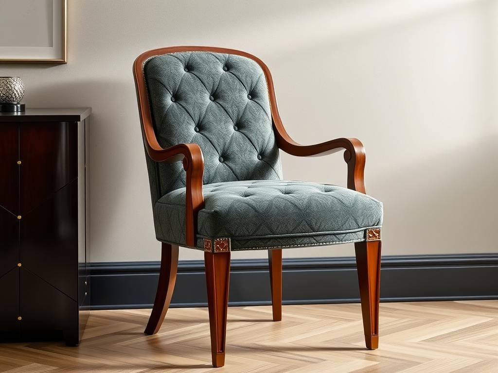 Art Deco klassieke eetkamerstoel met geometrische patronen en luxe materialen Art Deco klassieke eetkamerstoel met geometrische patronen en luxe materialen