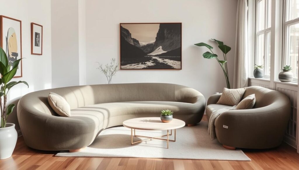 Bank met ronde vormen in kleine woonkamer Bank met ronde vormen in kleine woonkamer