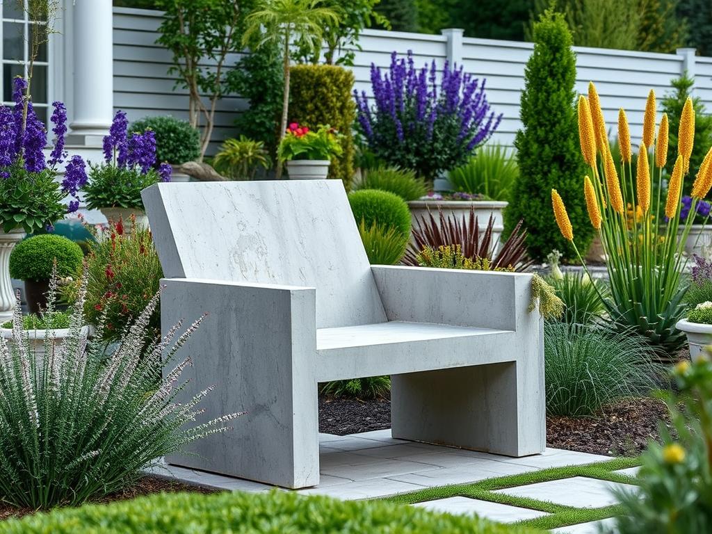 Betonnen tuinstoel die permanent buiten kan blijven staan Betonnen tuinstoel die permanent buiten kan blijven staan