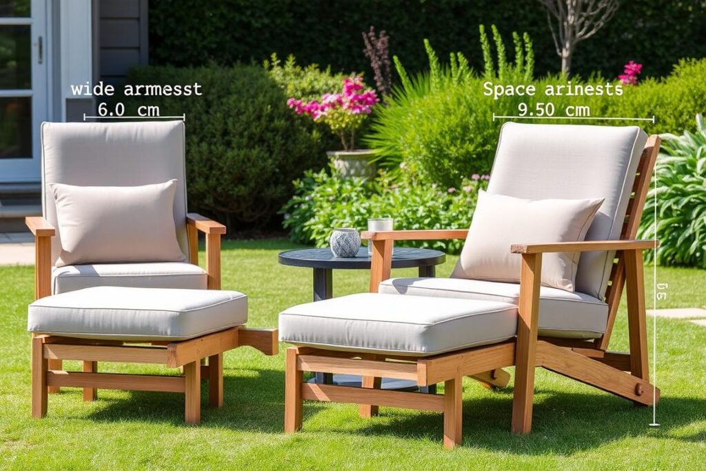 Brede lounge tuinstoelen die de ruimere tuinstoel breedte illustreren Brede lounge tuinstoelen die de ruimere tuinstoel breedte illustreren