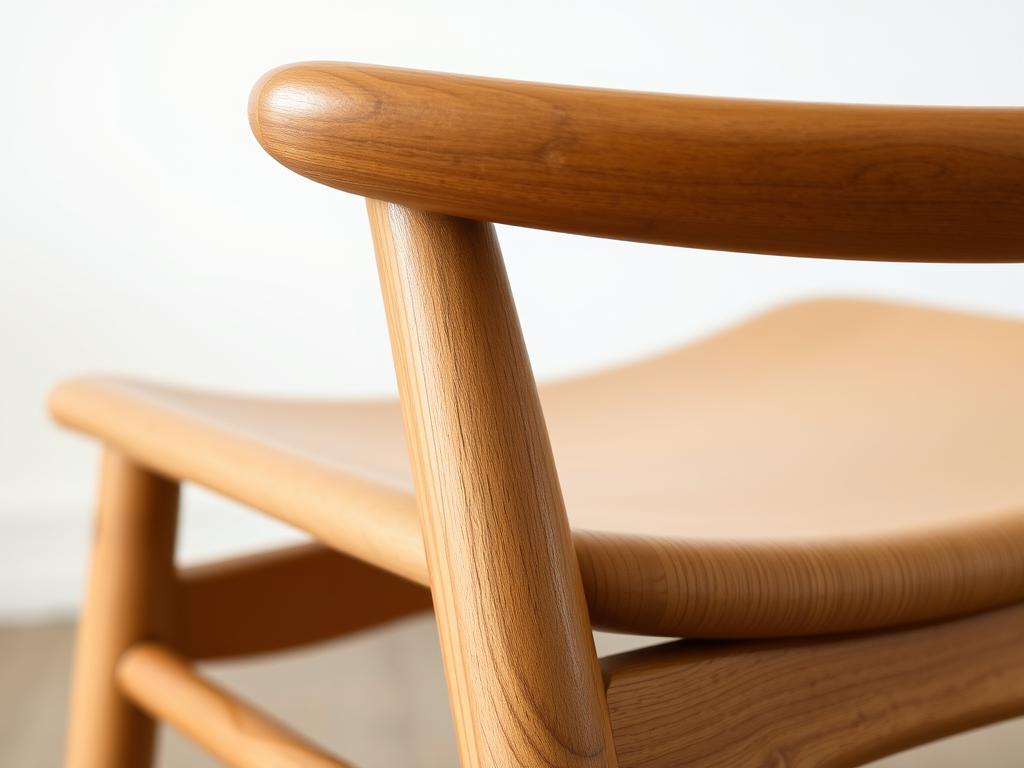 Close-up van Deens design eetkamerstoel met kenmerkende details Close-up van Deens design eetkamerstoel met kenmerkende details