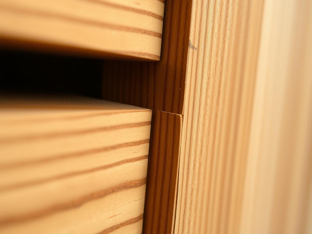 Close-up van een perfecte houtverbinding in een meubel, kenmerkend voor een goed merk meubels Close-up van een perfecte houtverbinding in een meubel, kenmerkend voor een goed merk meubels