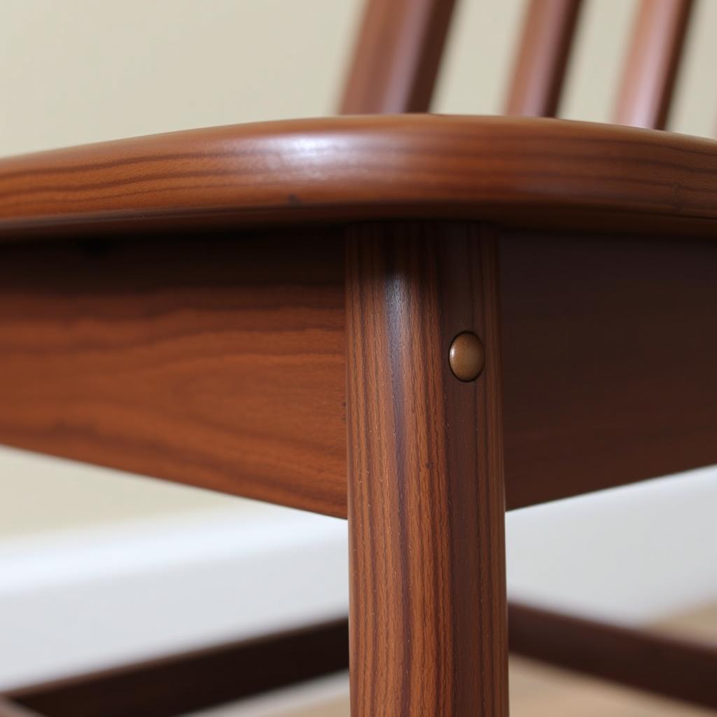 Constructiedetails van een walnoot houten eetkamerstoel onderstel Constructiedetails van een walnoot houten eetkamerstoel onderstel