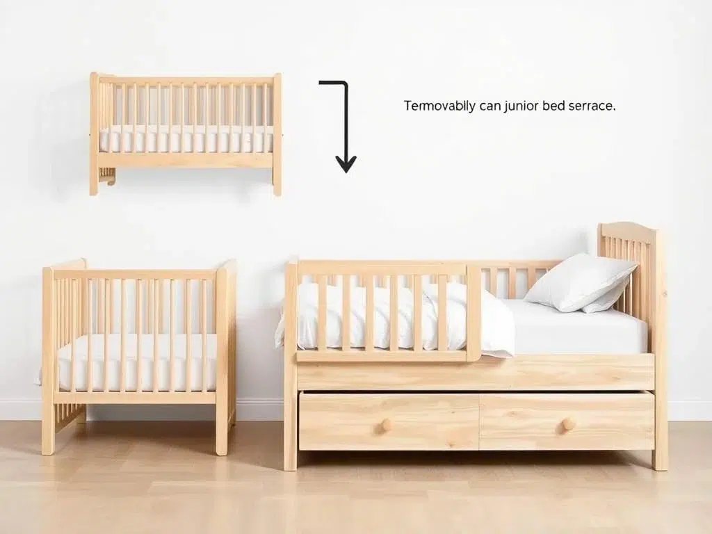 Converteerbaar kinderbed dat meegroeit van babybed naar juniorbed Converteerbaar kinderbed dat meegroeit van babybed naar juniorbed