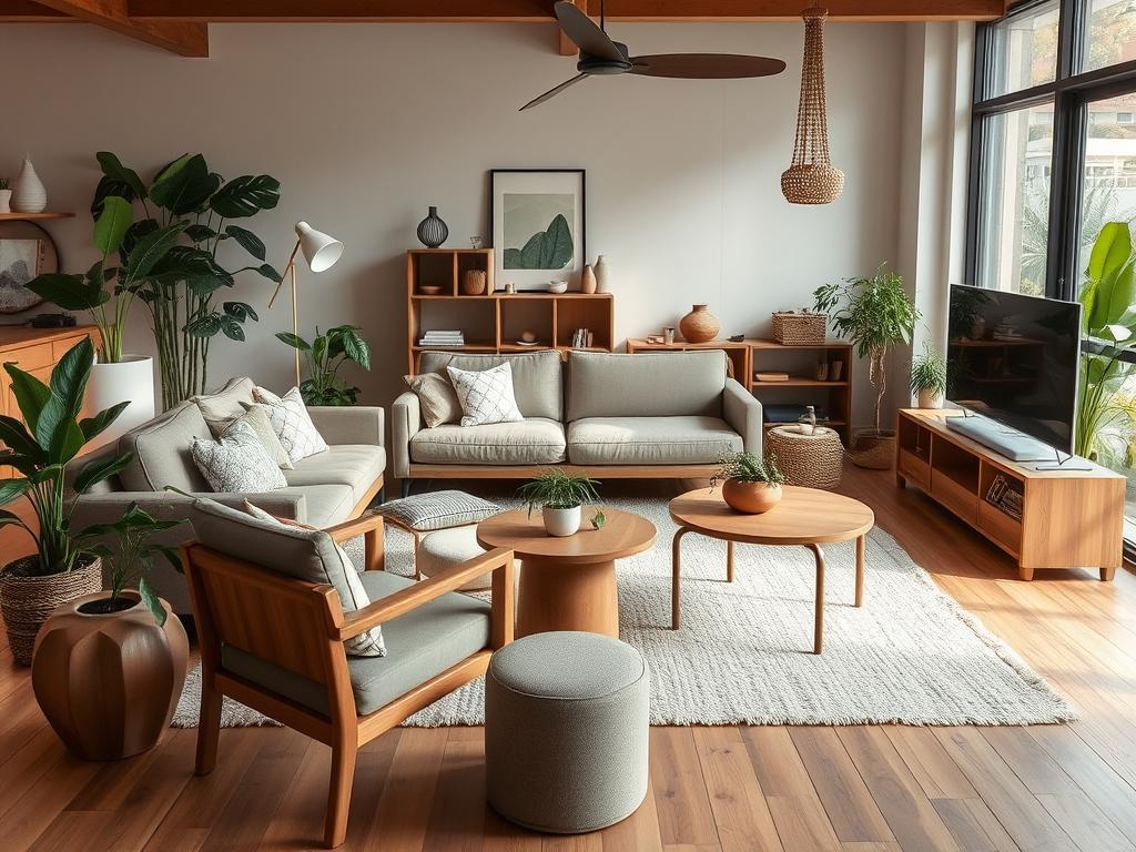 Duurzame meubels in een moderne woonkamer, illustreert waarom zijn meubels zo duur Duurzame meubels in een moderne woonkamer, illustreert waarom zijn meubels zo duur