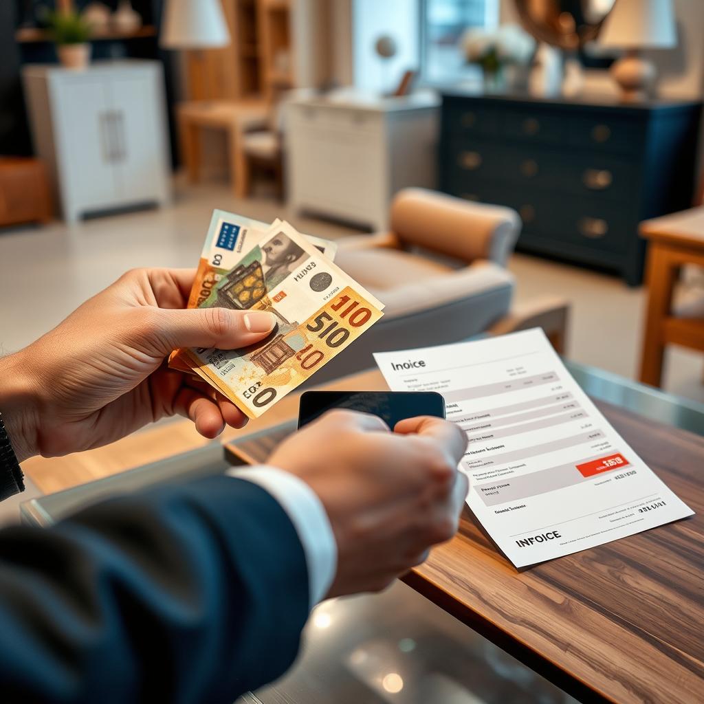 Een klant die contant betaalt voor meubels en extra korting krijgt Een klant die contant betaalt voor meubels en extra korting krijgt
