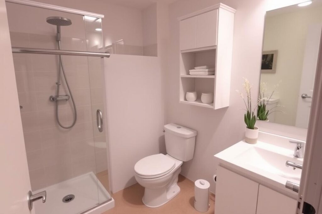 Een moderne badkamer met verschillende elementen waarvan de kosten worden besproken Een moderne badkamer met verschillende elementen waarvan de kosten worden besproken