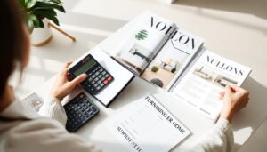 Een persoon die een budgetplan maakt voor het inrichten van een huis