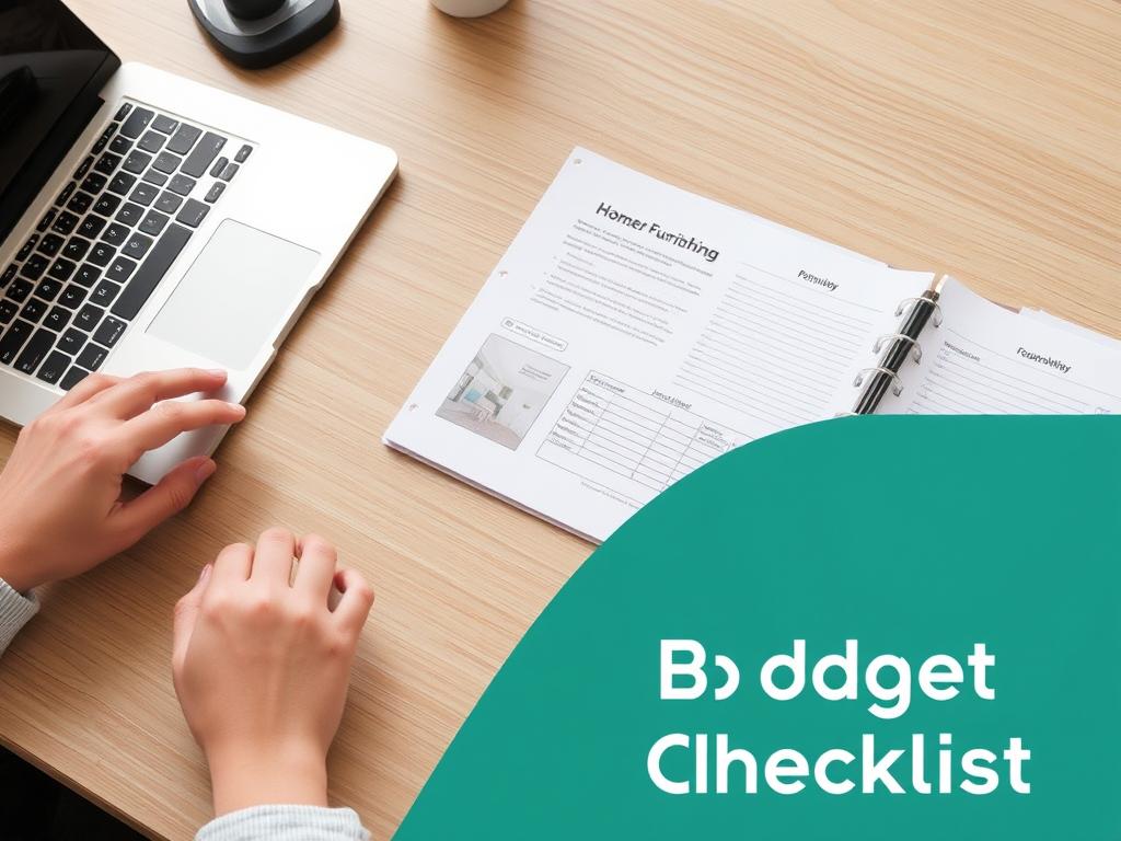 Een persoon die een budgetplanning maakt voor het inrichten van een huis met een checklist Een persoon die een budgetplanning maakt voor het inrichten van een huis met een checklist