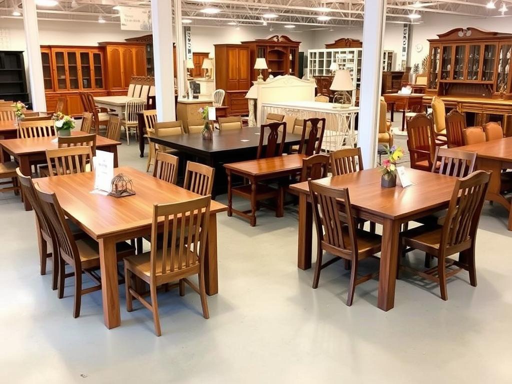 Eetkamer opstelling met verschillende tafels en stoelen Eetkamer opstelling met verschillende tafels en stoelen