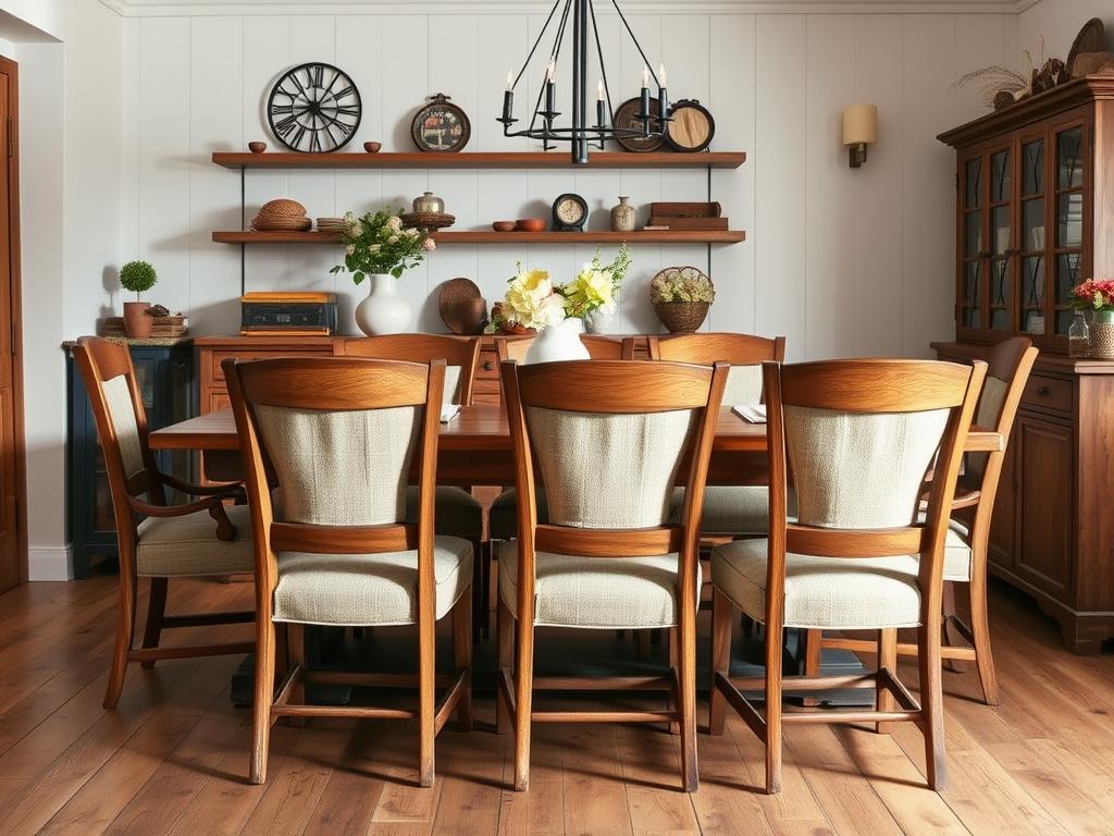 Eetkamerstoelen hout met stof in landelijke stijl