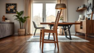 Elegante eetkamerstoel walnoot hout in moderne eetkamer setting