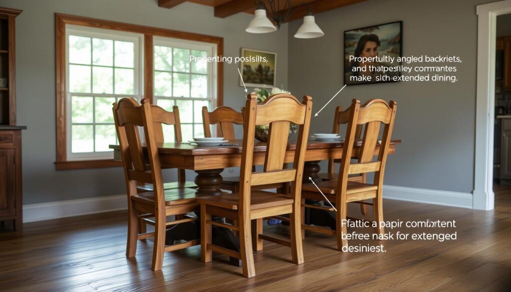 Ergonomisch ontworpen landelijke houten eetkamerstoelen rond een eettafel