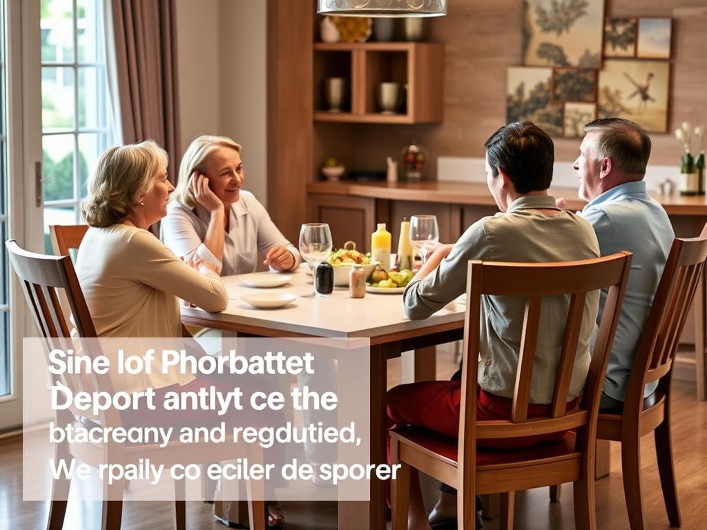 Familie geniet van een diner op comfortabele eetkamerstoelen