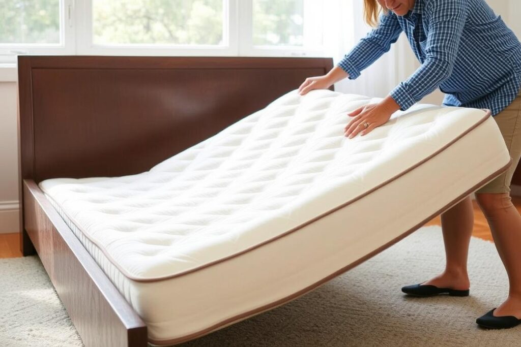 Het draaien van een matras voor gelijkmatige slijtage en langere levensduur Het draaien van een matras voor gelijkmatige slijtage en langere levensduur
