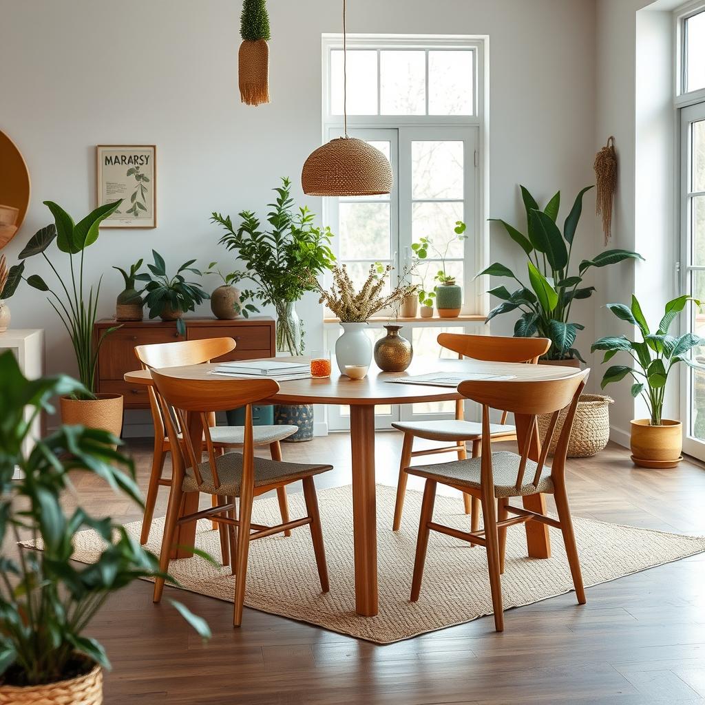 Houten Deens design eetkamerstoelen in een natuurlijk interieur Houten Deens design eetkamerstoelen in een natuurlijk interieur