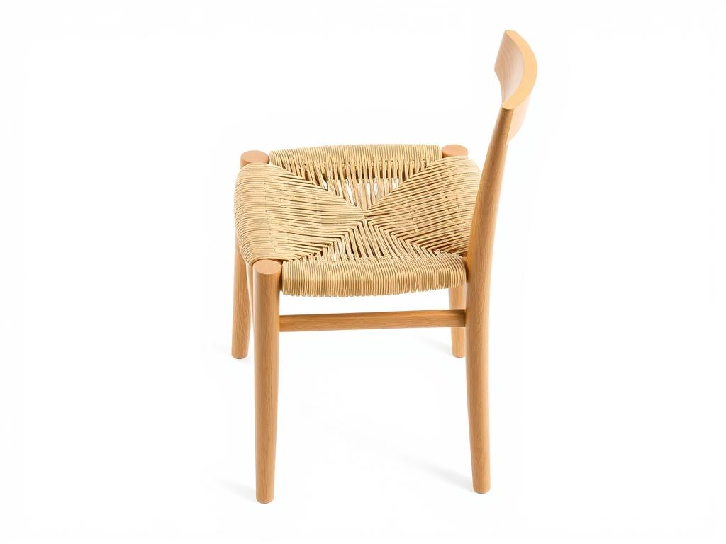 Houten eetkamerstoel met rieten zitting in Scandinavische stijl Houten eetkamerstoel met rieten zitting in Scandinavische stijl
