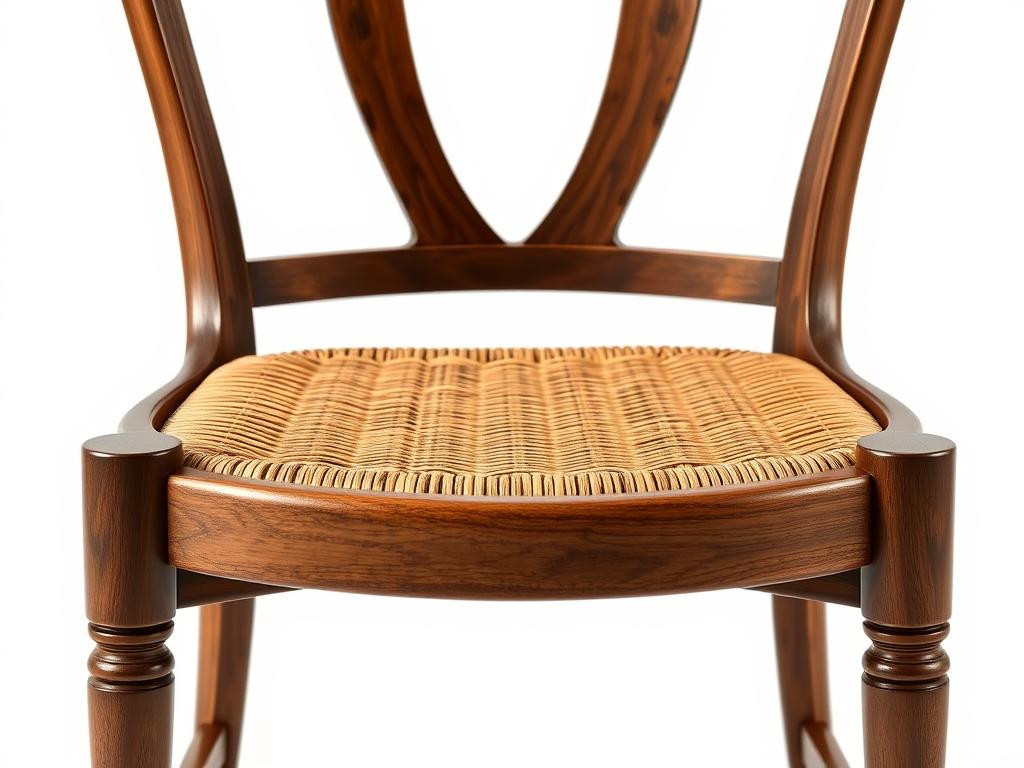 Houten eetkamerstoel met rieten zitting in klassieke stijl Houten eetkamerstoel met rieten zitting in klassieke stijl