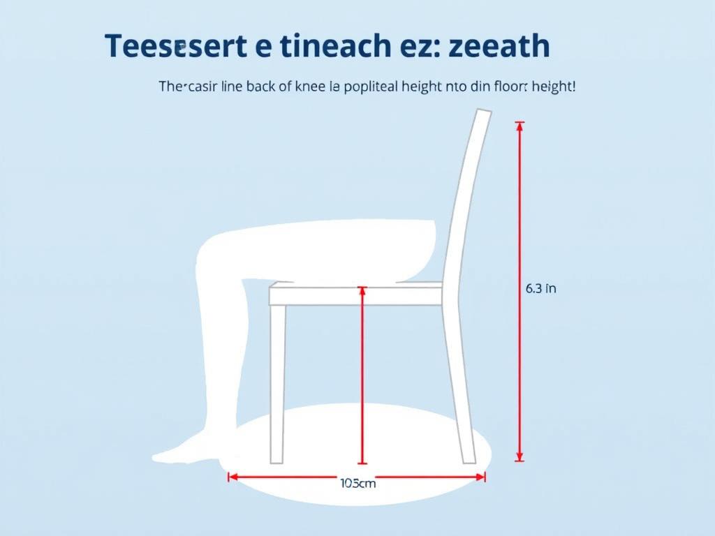 Illustratie van de juiste zithoogte voor een stoel met aanduiding van de knieholte tot grond meting Illustratie van de juiste zithoogte voor een stoel met aanduiding van de knieholte tot grond meting