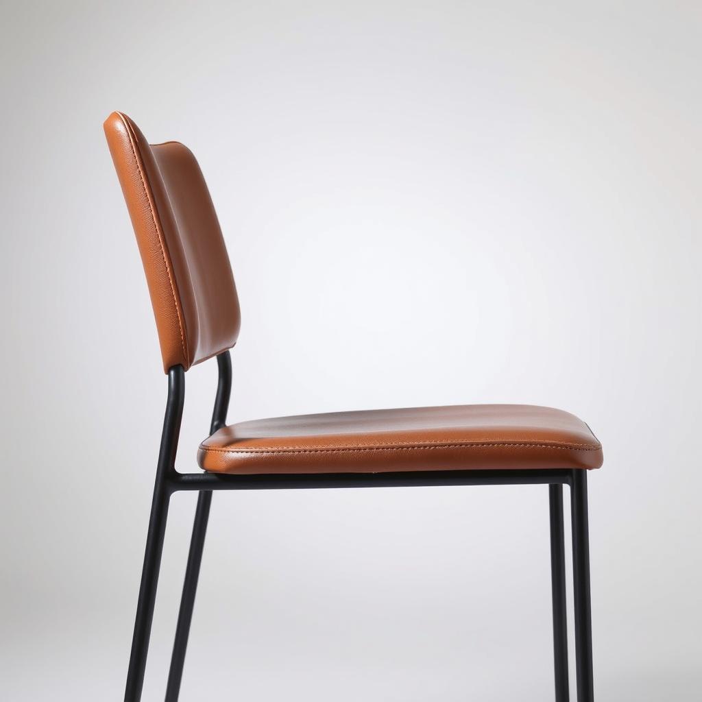 Industriële eetkamerstoel model Imperia met zwart metalen frame en cognac leren zitting