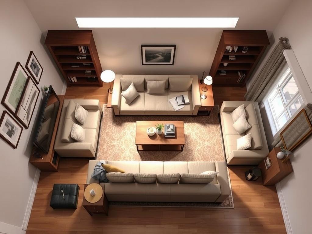 Inrichting van een vierkante kleine woonkamer met meubels Inrichting van een vierkante kleine woonkamer met meubels