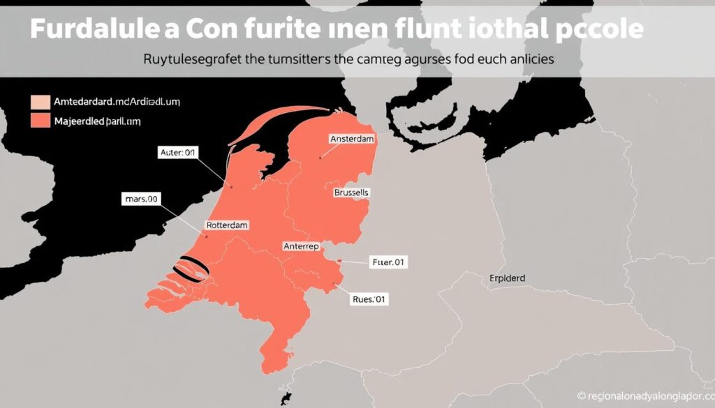 Kaart van Nederland en België met indicatie van regionale verschillen in gemiddelde prijs meubels Kaart van Nederland en België met indicatie van regionale verschillen in gemiddelde prijs meubels