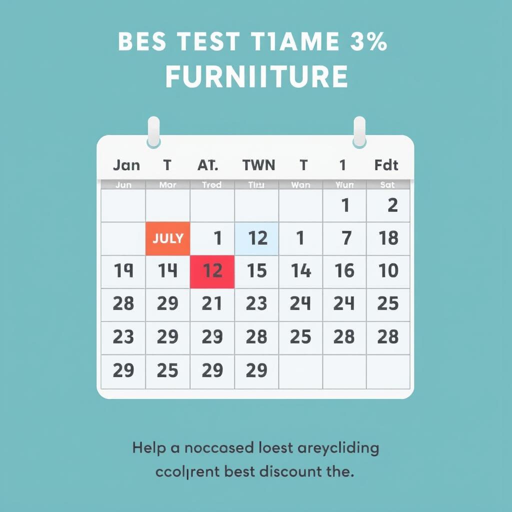 Kalender die de beste maand om meubels te kopen markeert met verschillende kortingspercentages Kalender die de beste maand om meubels te kopen markeert met verschillende kortingspercentages