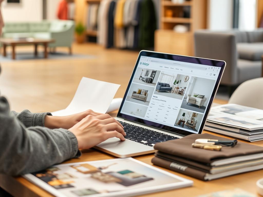 Klant die online meubels bestelt na bezoek aan een van de beste meubelzaken Klant die online meubels bestelt na bezoek aan een van de beste meubelzaken