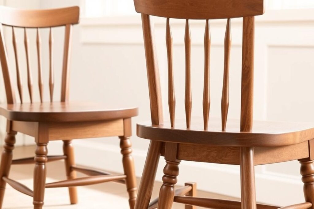 Klassieke boerderij-stijl houten eetkamerstoelen met spijlen rugleuning