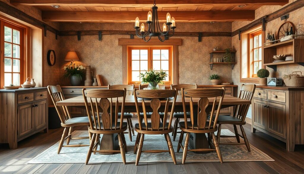 Landelijke eetkamer met hardhouten eetkamerstoelen Landelijke eetkamer met hardhouten eetkamerstoelen