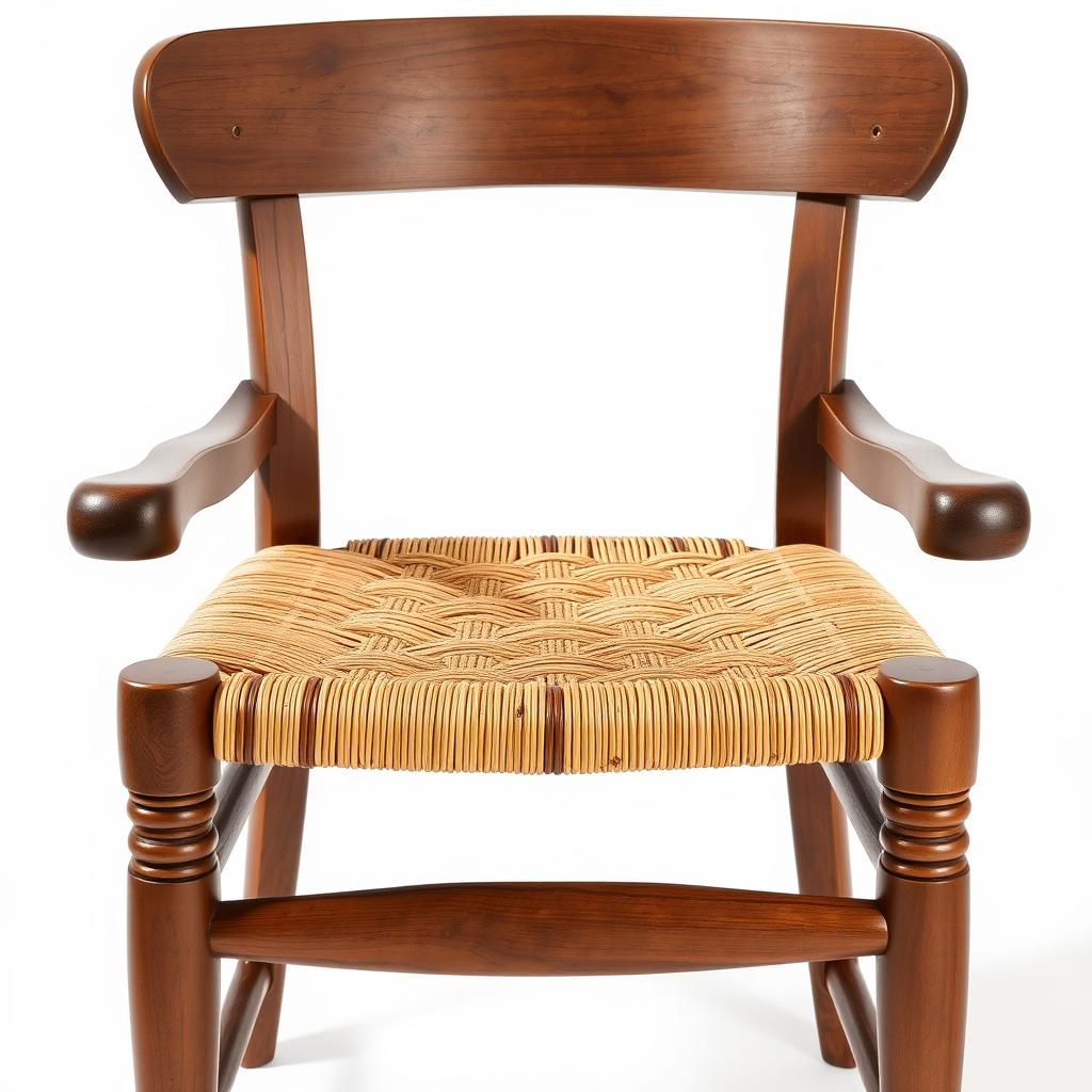 Landelijke houten eetkamerstoel met rieten zitting Landelijke houten eetkamerstoel met rieten zitting
