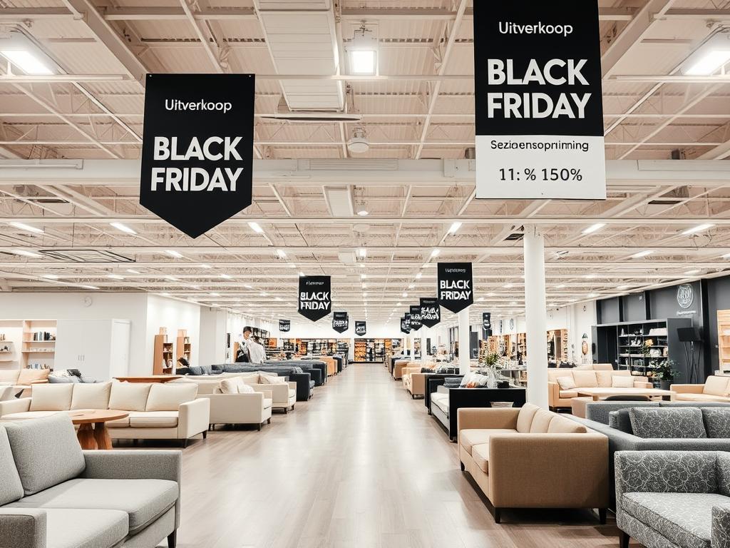 Lege meubelwinkel tijdens uitverkoop buiten Black Friday seizoen Lege meubelwinkel tijdens uitverkoop buiten Black Friday seizoen