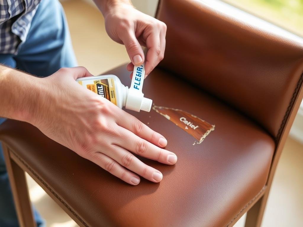 Lichte schade aan leren eetkamerstoelen wordt gerepareerd met conditioner Lichte schade aan leren eetkamerstoelen wordt gerepareerd met conditioner