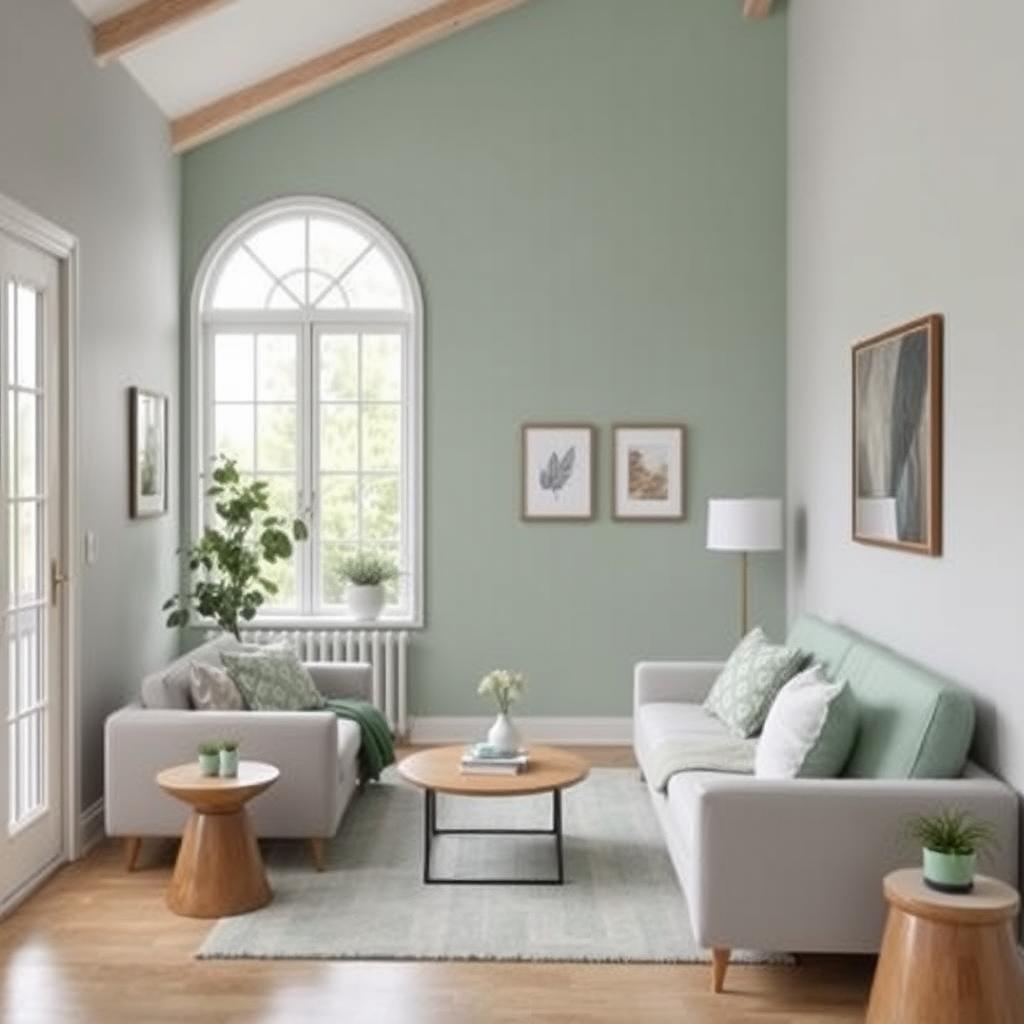 Lichtgrijs en mintgroen in een kleine woonkamer Lichtgrijs en mintgroen in een kleine woonkamer