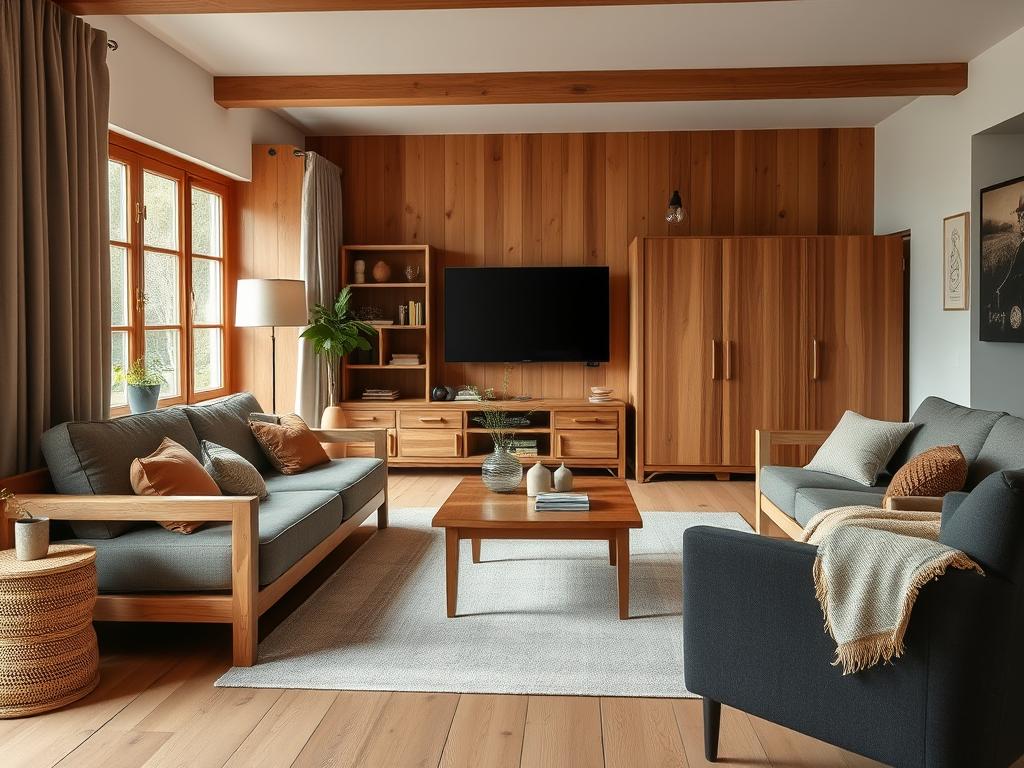 Luxe Ethnicraft houten meubels in een woonkamer, voorbeeld van beste kwaliteit meubels Luxe Ethnicraft houten meubels in een woonkamer, voorbeeld van beste kwaliteit meubels