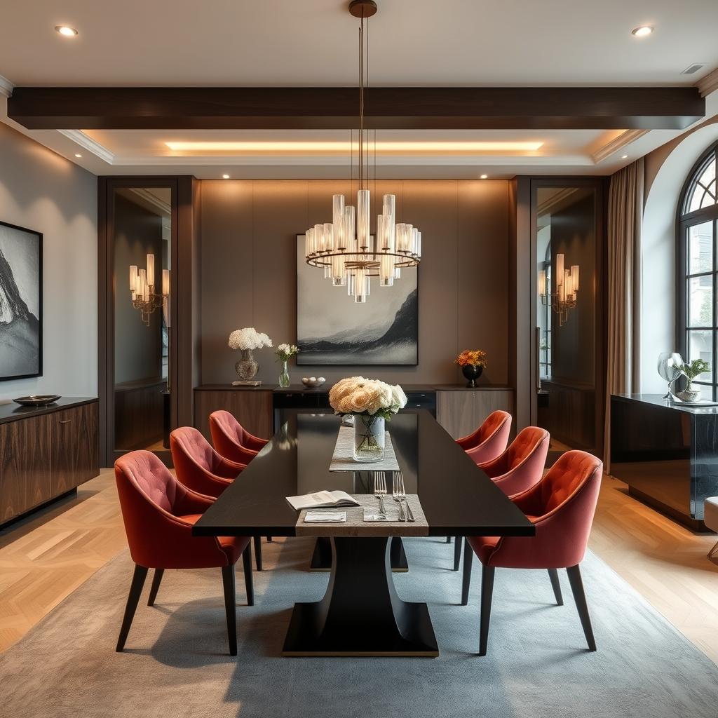 Luxe eetkamer met hoogwaardige materialen en designmeubels