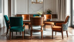 Luxe eetkamerstoelen met verschillende materialen en afwerkingen
