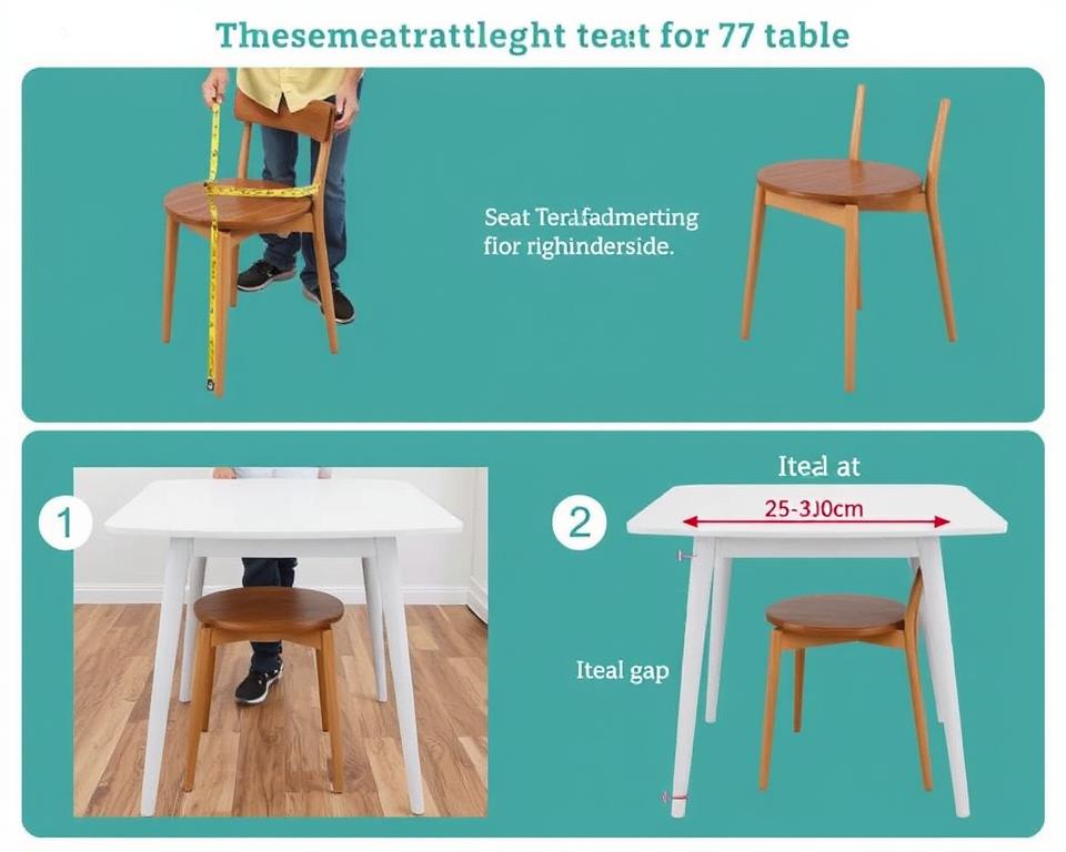 Meetinstructies voor het bepalen van de juiste stoelhoogte bij een tafel van 77 cm Meetinstructies voor het bepalen van de juiste stoelhoogte bij een tafel van 77 cm