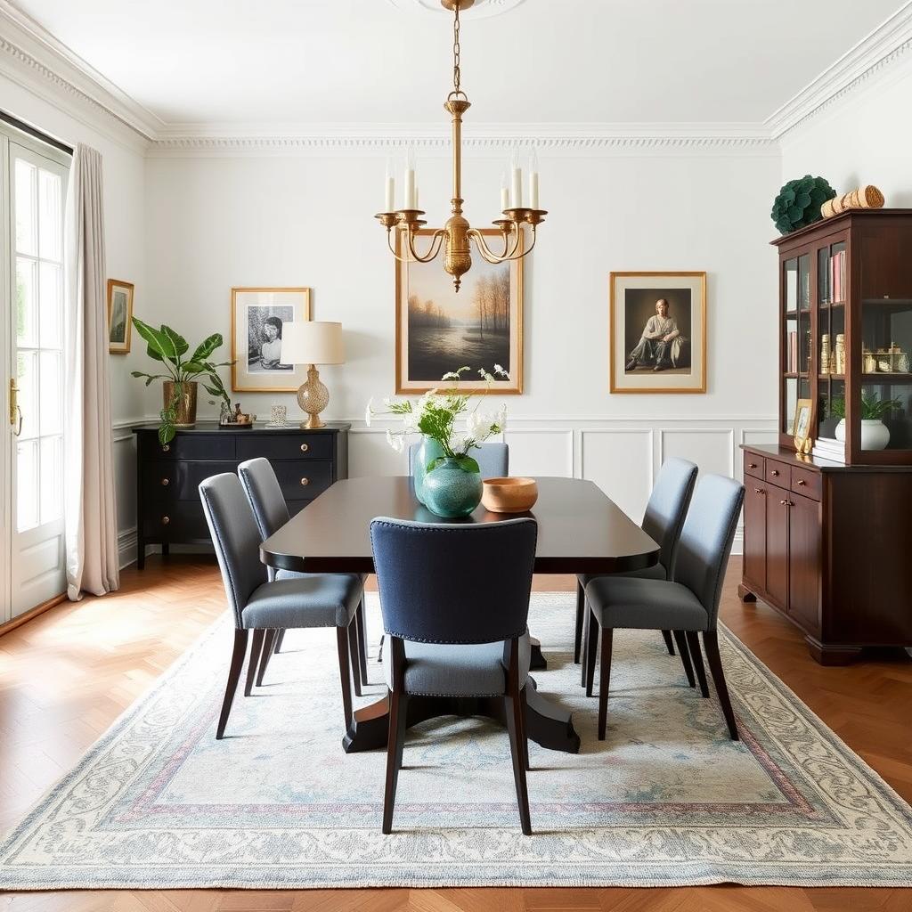 Mid-range eetkamer met mix van betaalbare en duurdere items