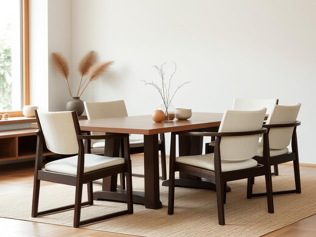 Minimalistische eetkamerstoelen in een Japandi interieur Minimalistische eetkamerstoelen in een Japandi interieur