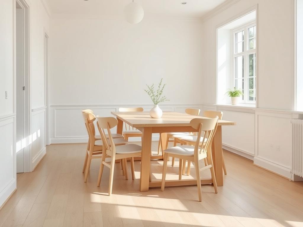 Minimalistische eetkamerstoelen in een Scandinavisch interieur Minimalistische eetkamerstoelen in een Scandinavisch interieur