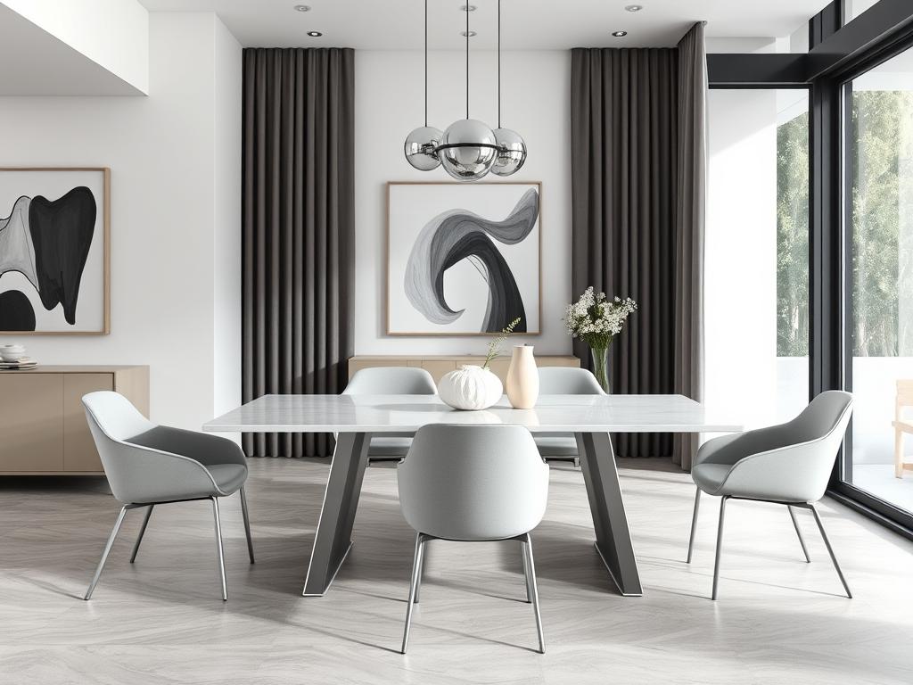 Minimalistische eetkamerstoelen in een modern interieur Minimalistische eetkamerstoelen in een modern interieur
