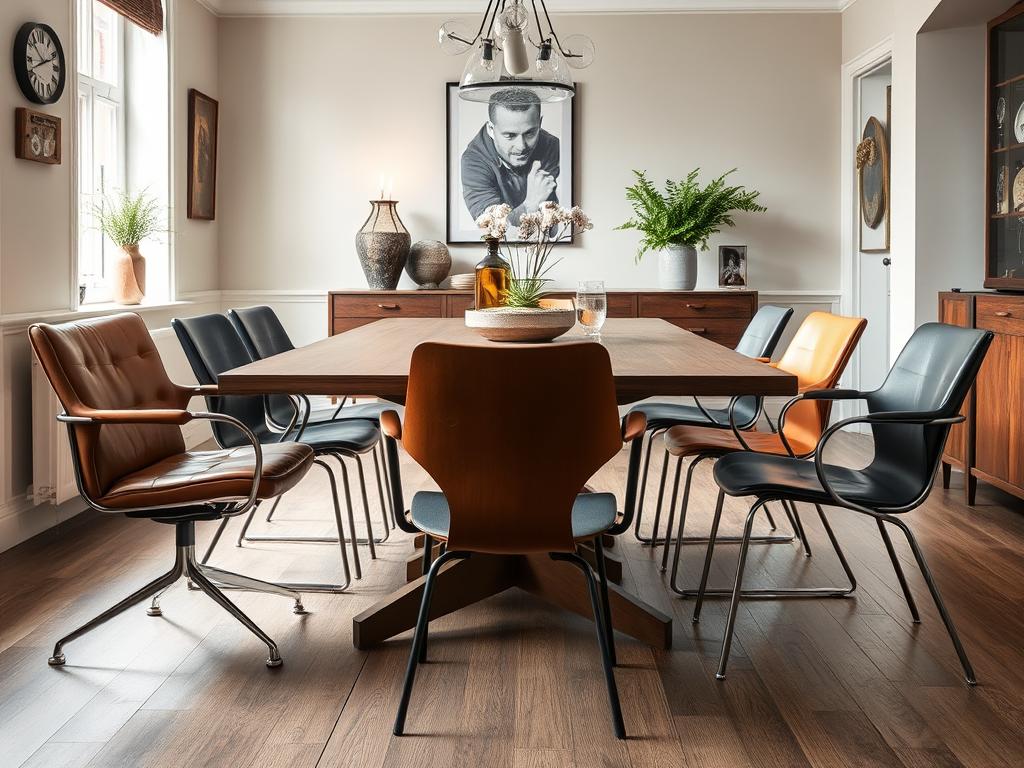 Mix & match van verschillende stoere eetkamerstoelen in een stijlvol interieur