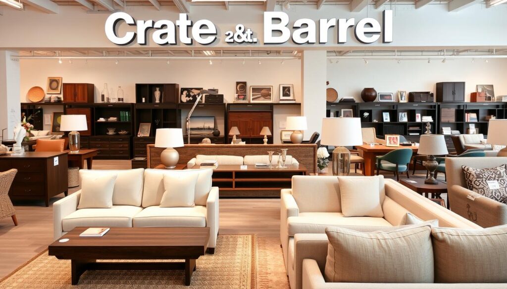 Moderne Crate and Barrel showroom met meubels uit verschillende werelddelen Moderne Crate and Barrel showroom met meubels uit verschillende werelddelen