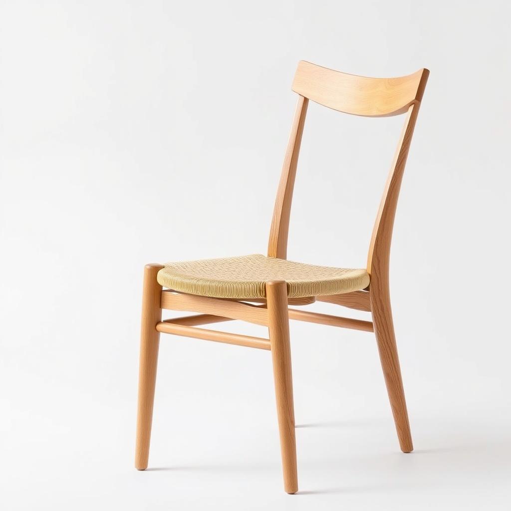 Moderne houten eetkamerstoel met rieten zitting Moderne houten eetkamerstoel met rieten zitting