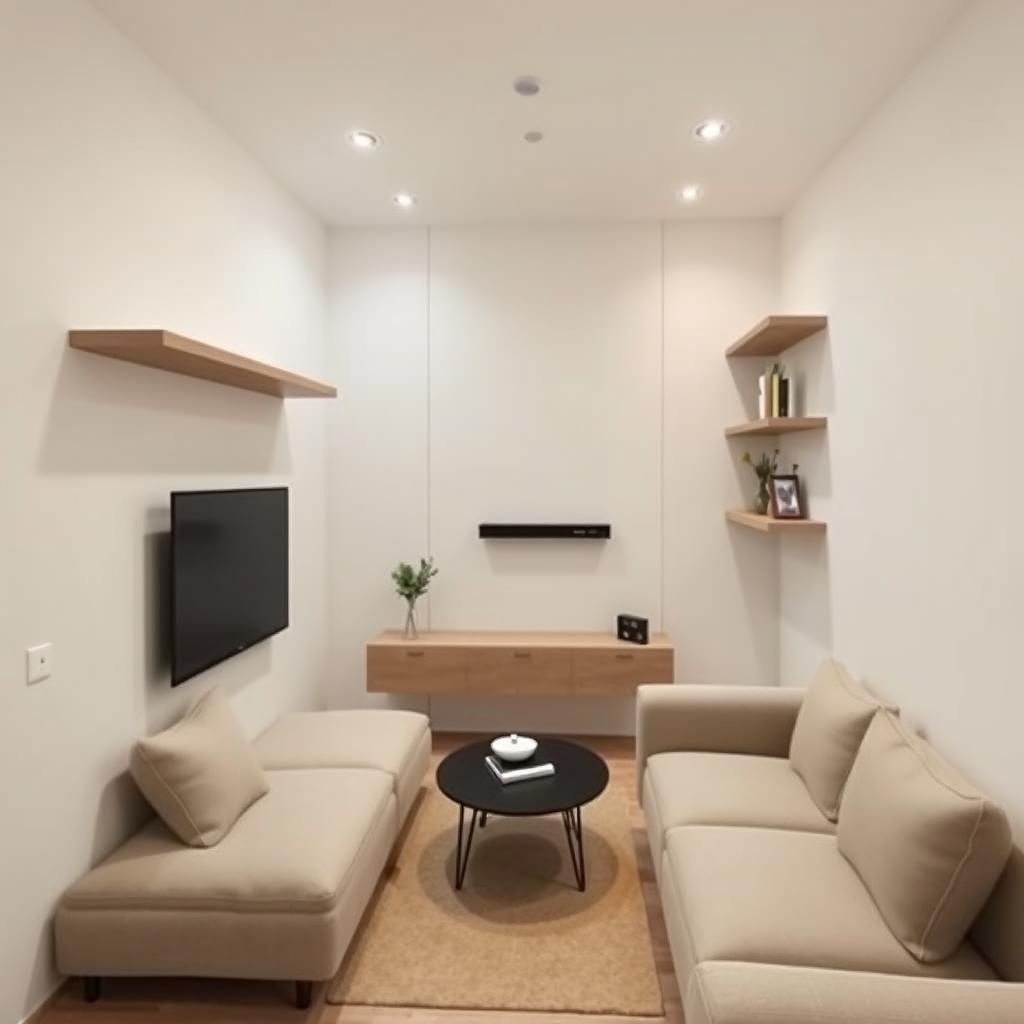 Moderne kleine woonkamer met ruimtebesparende meubels Moderne kleine woonkamer met ruimtebesparende meubels